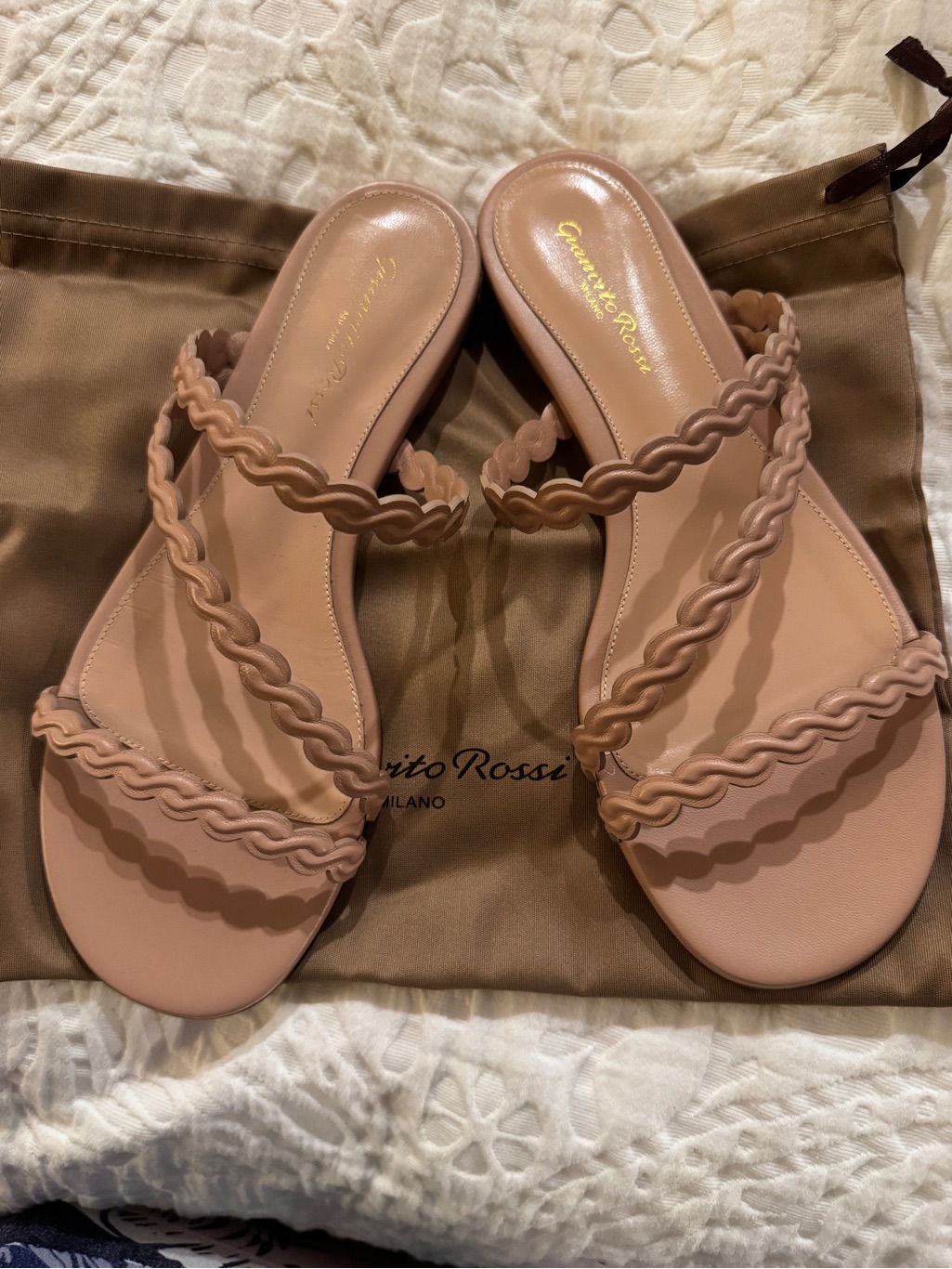 Gianvito Rossi Blush Wavy Strap Slide Sandals